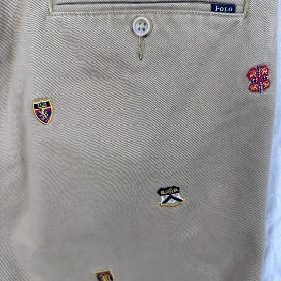 Polo Ralph Lauren Khaki Chinos Embroidered Crest Pants 36x32 Slim Fit - Picture 9 of 9